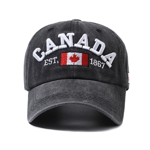 Vintage washed cotton baseball cap with Canada flag and 1867 embroidery detail