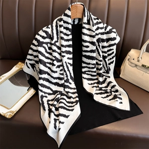 Zebra Print Square Scarf Polyester Twill Satin Feel Shawl Fashion Headscarf For Women Elegant Lightweight Accessory