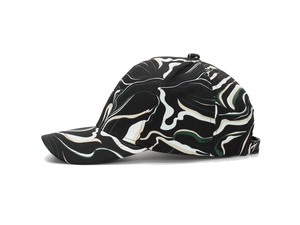 Detailed view of the colorful marble pattern texture on this stylish baseball cap