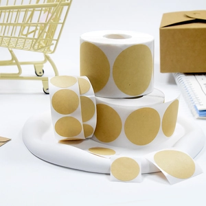 Natural kraft paper round labels in rolls and sheets for organizing and DIY coding