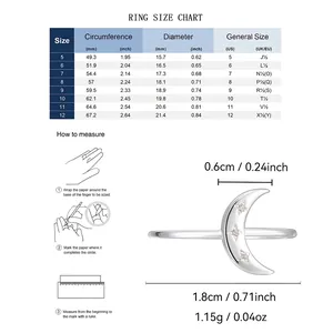 Comprehensive ring size chart and measuring guide for S925 sterling silver moon ring