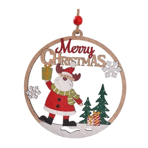 Hollow round wooden Christmas ornament with Merry Christmas print and red bead string