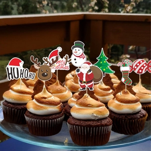 Christmas cupcake toppers set with Santa, Snowman, and Reindeer party decorations