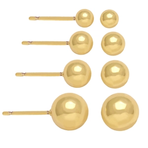 Set di quattro paia di orecchini a lobo a sfera placcati in oro 18K di varie misure