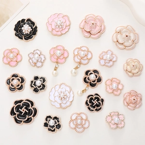 Camellia flower DIY accessories with pearls and enamel for jewelry and shoe charms