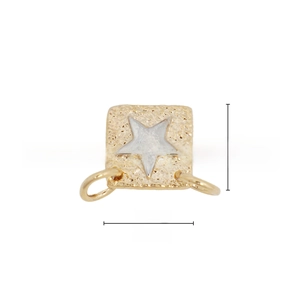 Macro shot of 18k gold plated square pendant featuring hammered texture and a white star