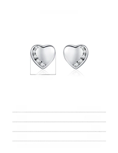 Technical detail of S925 sterling silver heart stud earrings showing 7.50mm size and weight