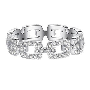 925 sterling silver chain link ring featuring sparkling pave cubic zirconia stones