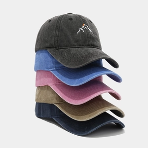 Baseball Cap Washed Cotton Mountain Sunset Embroidery Adjustable Sun Protection Vintage Outdoor Hat For Men Women