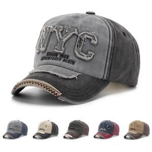 Baseball Cap Retro Distressed Washed Cotton NYC Letter Patch Adjustable Outdoor Sun Hat For Men Women Casual