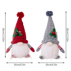 Gnomi di Natale in maglia luminosi rosso e grigio, decorazioni festive altezza 28 cm