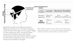 Size guide for washed denim baseball caps with head measurement instructions and sizing chart