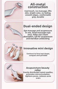 Detailed set of stainless steel facial rollers and gua sha tools for skin lifting and massage