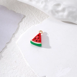 Watermelon slice charm pendant in colorful enamel with golden ring for DIY jewelry making