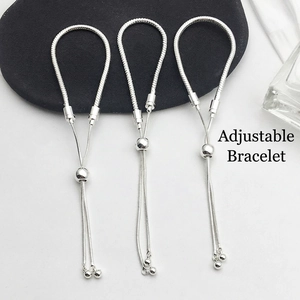 Adjustable silver snake chain bracelets with slider beads for personalized women jewelry