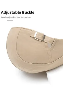 Detail of adjustable metal buckle and high-density cotton fabric on khaki flat cap