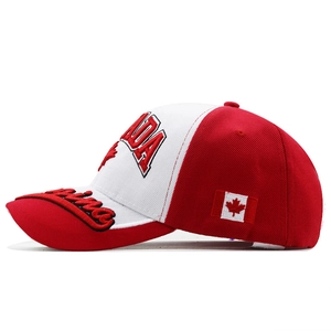 Thickened red and white Canada baseball cap with maple leaf embroidery and flag detail