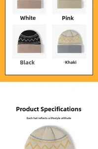 Detail showing color options and knitted texture of the striped winter beanie hat