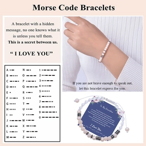 Bohemian 6mm beaded Morse code bracelet I Love You message on card gift for her