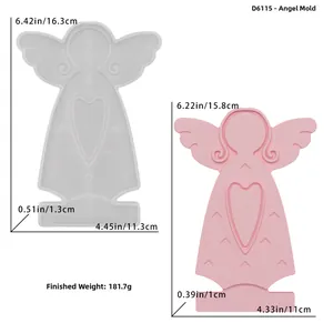 Silicone angel mold for DIY candle holders with heart relief and height specifications