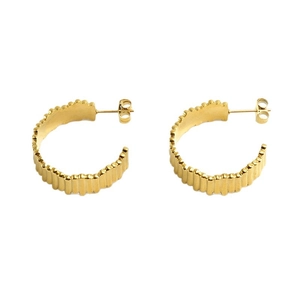 Paire de boucles d'oreilles C en acier inoxydable plaqué or 18K avec texture ondulée