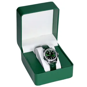 Dameshorloge met groene zonnestraal wijzerplaat en strass-bezel in groene lederen doos