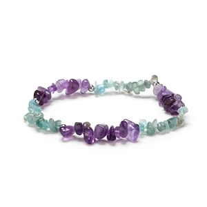 Natural purple amethyst and green fluorite irregular crystal bead bracelet with metal spacers