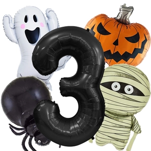 Detailed Halloween foil balloon set with ghost pumpkin mummy and number three shapes