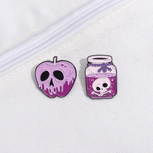 Halloween skull apple and potion bottle enamel pin set for backpacks and clothes