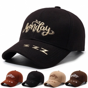 Monday Embroidery Cotton Baseball Cap Adjustable Sun Protection Casual Sporty Hat For Men Women Novelty Zzz Brim Detail