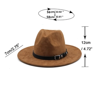 Brown faux suede western cowboy hat with leather belt buckle and wide brim design