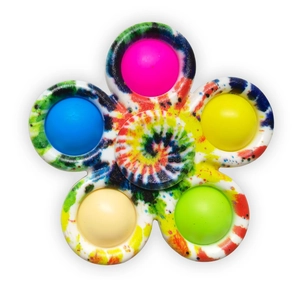 Colorful tie-dye flower fidget pop spinner toy with five multicolor silicone bubbles