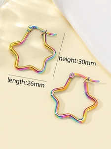 Rainbow star-shaped titanium steel earrings detail showing 30mm height and 26mm length