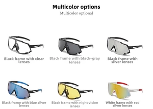 Six assorted colors of outdoor sports cycling sunglasses with streamlined windproof frames