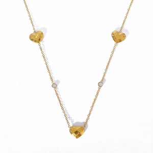 Gold 18k plated stainless steel necklace with quilted heart pendants and zircons