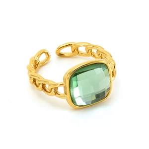 Anello regolabile dorato con maglia cubana e zircone verde a taglio quadrato