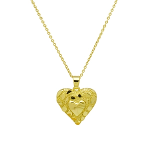 Detail of 18k gold plated heart pendant featuring a unique textured matte surface