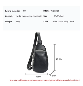 Detailed size specifications for the PU crossbody chest bag measuring 25x15x8cm