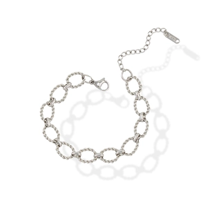 Vintage silver titanium steel link bracelet with twisted rope oval rings and lobster clasp