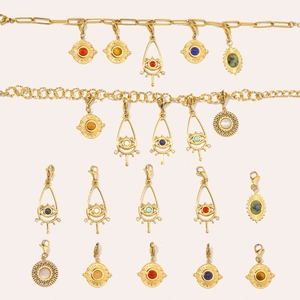 Evil eye and sun pendants in gold stainless steel with natural stone on necklace chains
