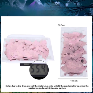 Pink bat metallic fringe curtain packaging detail with 36.5x19.5cm size and 55.4g weight
