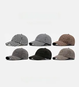 Detailed grid display of six vintage plaid baseball caps in various retro patterns and colors