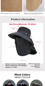 Detailed chart showing size and dimensions of a summer sun hat with neck protection