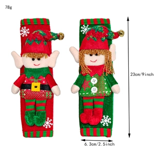 Christmas elf refrigerator handle covers with red and green velvet festive decor