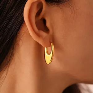 U Shaped Hoop Earrings Stainless Steel PVD Gold Plated Mirror Polished Minimalist Chunky Geometric Jewelry For Women