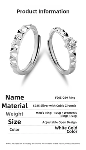 Macro detail of S925 sterling silver couple rings with wave texture and cubic zirconia