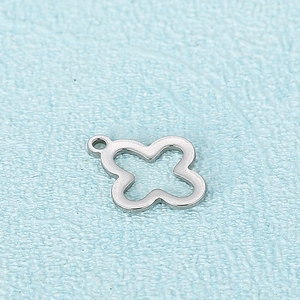 Silver four-leaf clover pendant accessory in stainless steel with top connecting ring