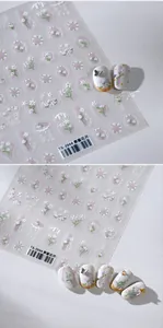 Detail of TS-3944 nail art stickers featuring white jasmine flowers and grid patterns