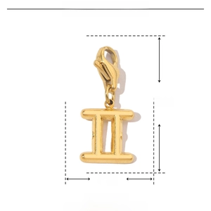 Detailed dimension guide for 14K gold plated stainless steel Gemini zodiac pendant charm