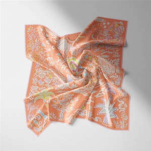 Detail of floral silk scarf with tropical botanical prints and Isola di Primavera text